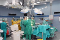 Clinical classes at one of the operating theatres (students dressed in yellow)